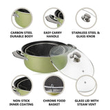 🔥24cm 9" Non Stick Chip Pan Fryer Deep Fry Cooking Pot Lid Basket Set Saucepan