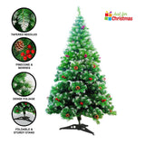 4ft Deluxe Christmas Tree Artificial  Pine Cone Red Berries With LED Lights Stand