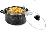 🔥24cm 9" Non Stick Chip Pan Fryer Deep Fry Cooking Pot Lid Basket Set Saucepan