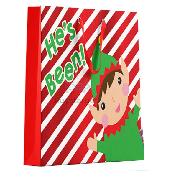🎅Luxury Christmas Gift Bag With Handles Red Elf Gloss Xmas Present 25x21cm