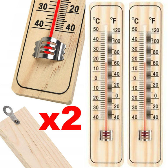 2x WALL WOODEN THERMOMETER Indoor Outdoor Garden Greenhouse Home Room Office UK
