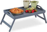 Bamboo Bed Tray Wooden With Handles Folding Leg Serving Breakfast Lap Food Table