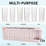 12x VINTAGE CLEAR CRYSTAL EFFECT PLASTIC GLASSES DRINKING PICNIC GARDEN ACRYLIC