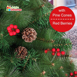 4ft Deluxe Christmas Tree Artificial  Pine Cone Red Berries With LED Lights Stand