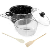 🔥24cm 9" Non Stick Chip Pan Fryer Deep Fry Cooking Pot Lid Basket Set Saucepan