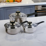 6 Pcs Stainless Steel Cookware Saucepan Set Pan Pot Kitchen Cooking Glass Lid