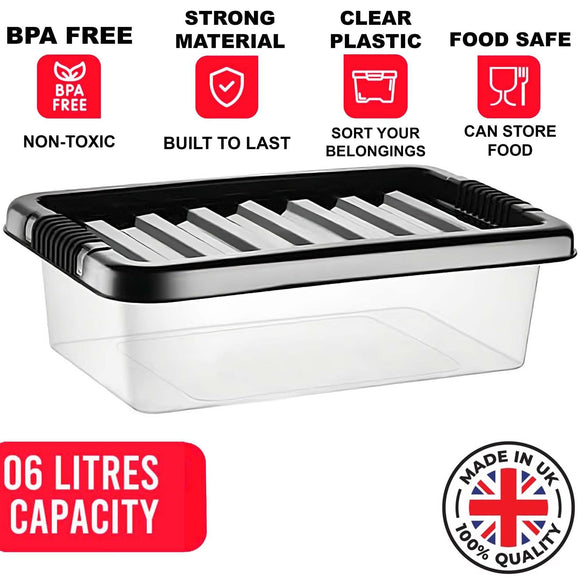 6L Plastic Storage Box Boxes Lid Handles Food Container Home Kitchen Office Box