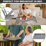 Bamboo Bed Tray Wooden With Handles Folding Leg Serving Breakfast Lap Food Table