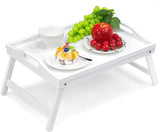 Bamboo Bed Tray Wooden With Handles Folding Leg Serving Breakfast Lap Food Table