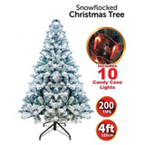 4ft Deluxe Christmas Tree Artificial With LED Lights White Pine Red Berry Cone Stand
