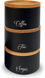 3x Round Metal Tea Coffee Sugar Storage Set Airtight Kitchen Canister Jars Pots