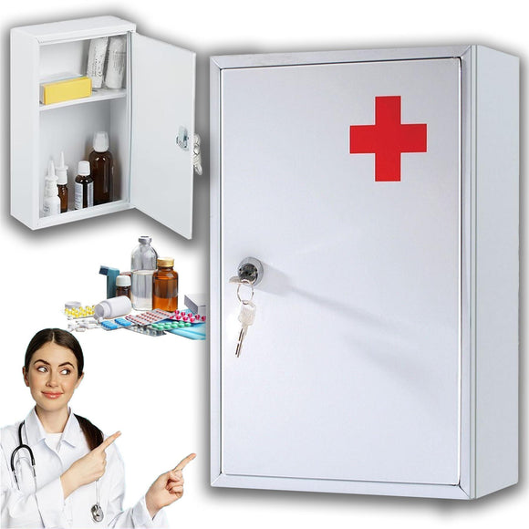 MEDICINE CABINET FIRST AID MEDICAL STORAGE BOX LOCKER WALL MOUNT LOCKABLE CASE