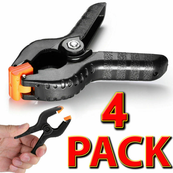 4 Pack QUALITY Heavy Duty SPRING CLAMPS Black Nylon Sprung Steel Clamps with Textured Grip