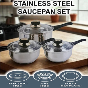 6 Pcs Stainless Steel Cookware Saucepan Set Pan Pot Kitchen Cooking Glass Lid