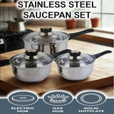 6 Pcs Stainless Steel Cookware Saucepan Set Pan Pot Kitchen Cooking Glass Lid