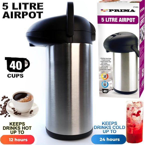 5L Tea Coffee Air Pot Flask Pump Vacuum Insulated Carry Handle Thermal Jug Drink