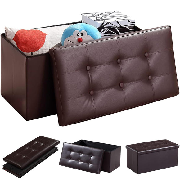 Large Faux Leather Folding Storage Box Ottoman Seat Stool Home Footstool Pouffe