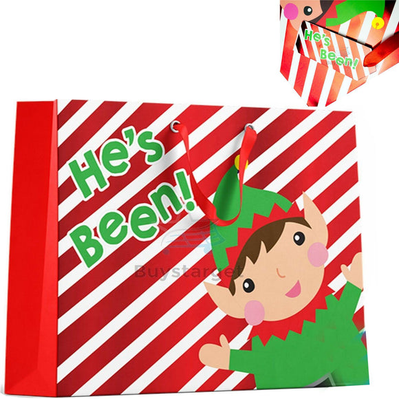 🎅Luxury Christmas Gift Bag With Handles Red Elf Gloss Xmas Present 37x28cm