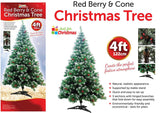 4ft Deluxe Christmas Tree Artificial  Pine Cone Red Berries With LED Lights Stand