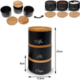 3x Round Metal Tea Coffee Sugar Storage Set Airtight Kitchen Canister Jars Pots