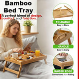 Bamboo Bed Tray Wooden With Handles Folding Leg Serving Breakfast Lap Food Table