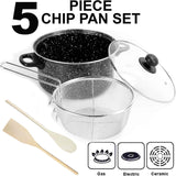🔥24cm 9" Non Stick Chip Pan Fryer Deep Fry Cooking Pot Lid Basket Set Saucepan