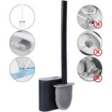 Silicone Toilet Bathroom Brush Flexible Head Long Handle Wall-Mounted Anti Drip