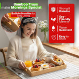 3x Bamboo Serving Trays Wooden Serving Tray Set Breakfast Platters With Handles