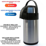 3L Tea Coffee Air Pot Flask Pump Vacuum Insulated Carry Handle Thermal Jug Drink
