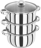 🔥3 TIER STAINLESS STEEL STEAMER POT PAN COOKER SET GLASS LID Cook Food Kitchen