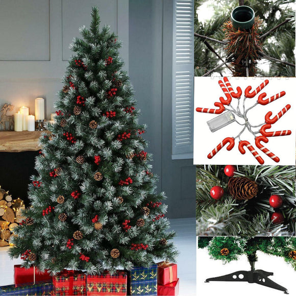 4ft Deluxe Christmas Tree Artificial  Pine Cone Red Berries With LED Lights Stand