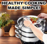 25cm 3 TIER STAINLESS STEEL STEAMER POT PAN COOKER SET GLASS LID Cook Kitchen