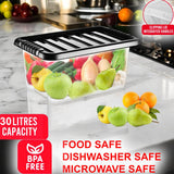 30L Plastic Storage Box Boxes Lid Handles Food Container Home Kitchen Office UK