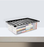 32L PLASTIC STORAGE BOX UNDERBED BLACK LID STRONG DURABLE HOME OFFICE STACKABLE