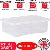 32L PLASTIC CLEAR LID STORAGE BOX UNDERBED STRONG DURABLE HOME OFFICE STACKABLE
