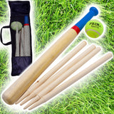 6 Pcs Wooden Rounders Set Deluxe Baseball Bat Tennis Ball Carry Bag Garden Game