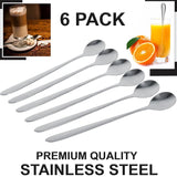 Buystarget Latte Spoons Long Handle Teaspoons Set of 6 Stainless Steel 18.6 cm Mixing Ice Cream Stirring Spoon Ideal for iced Coffee Iced Tea Milk Shake Ice Cream Sundeas Cool Drinking