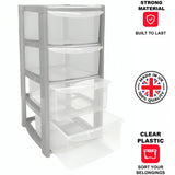 4 Tier Mini Drawer Plastic Tower Trolley Drawers School Office Home Desktop UK