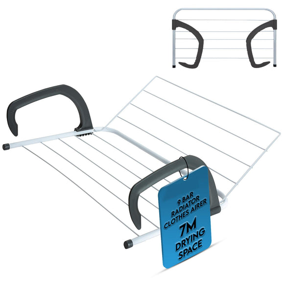 Folding Airer 9 Bars Radiator Drying Rack Rail Towel Clothes Laundry Holder Home