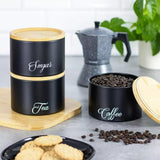 3x Round Metal Tea Coffee Sugar Storage Set Airtight Kitchen Canister Jars Pots