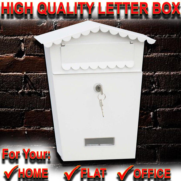 Quality Post Box Letter Mail Box Steel Lockable Wall Mount White