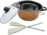🔥24cm 9" Non Stick Chip Pan Fryer Deep Fry Cooking Pot Lid Basket Set Saucepan