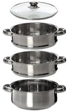 25cm 3 TIER STAINLESS STEEL STEAMER POT PAN COOKER SET GLASS LID Cook Kitchen