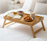 Bamboo Bed Tray Wooden With Handles Folding Leg Serving Breakfast Lap Food Table