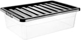 32L PLASTIC STORAGE BOX UNDERBED BLACK LID STRONG DURABLE HOME OFFICE STACKABLE