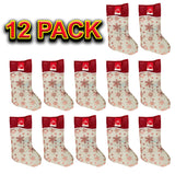 12x Hessian Jute Christmas Stocking Gift Filler Foil Printed Xmas Santa Sacks
