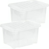 2x 13L Plastic Storage Boxes Clear Container Home Office Kitchen Stackable Box