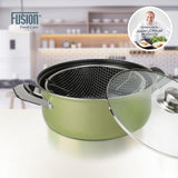 🔥24cm 9" Non Stick Chip Pan Fryer Deep Fry Cooking Pot Lid Basket Set Saucepan