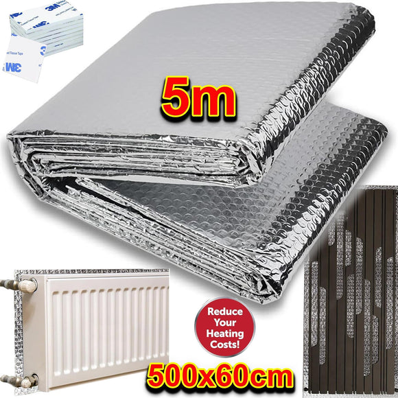 5m Foil Roll Bubble Radiator Insulation Heat Energy Saver Reflective Sheet Panel