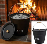 🔥12L Ash Bucket With Lid BBQ Wood Fire Cast Iron Log Container Litre Coal Bin